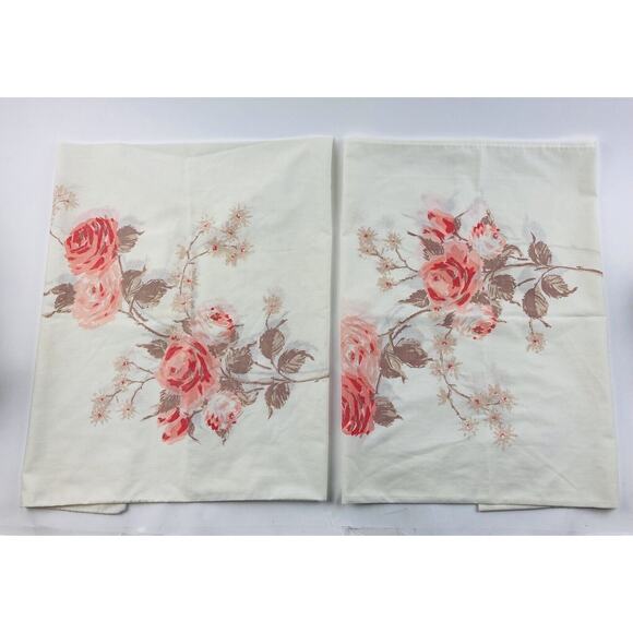 Vintage DAN RIVER Pillowcases Roses Peach Orange No Iron USA Fortrel Tranquale - Picture 1 of 10